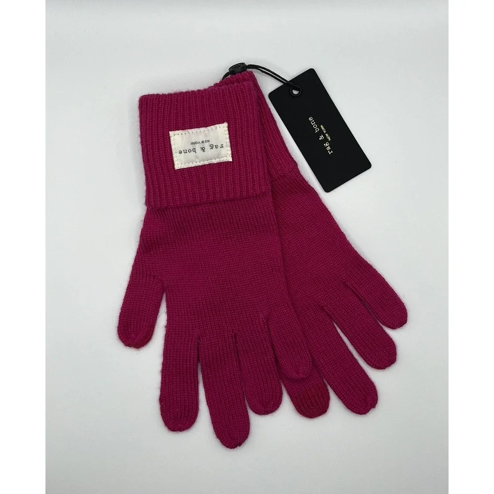 rag &‎ bone Addison Wool Knit Gloves Pink NEW